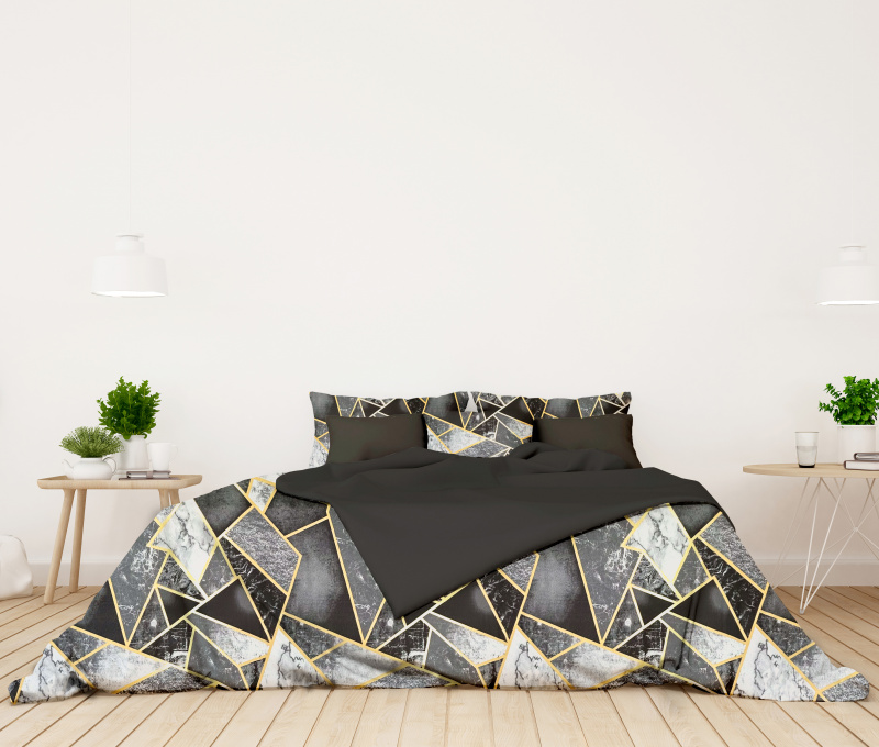 Ervi bavlněné povlečení oboustranné - Mramorový vzor /černé