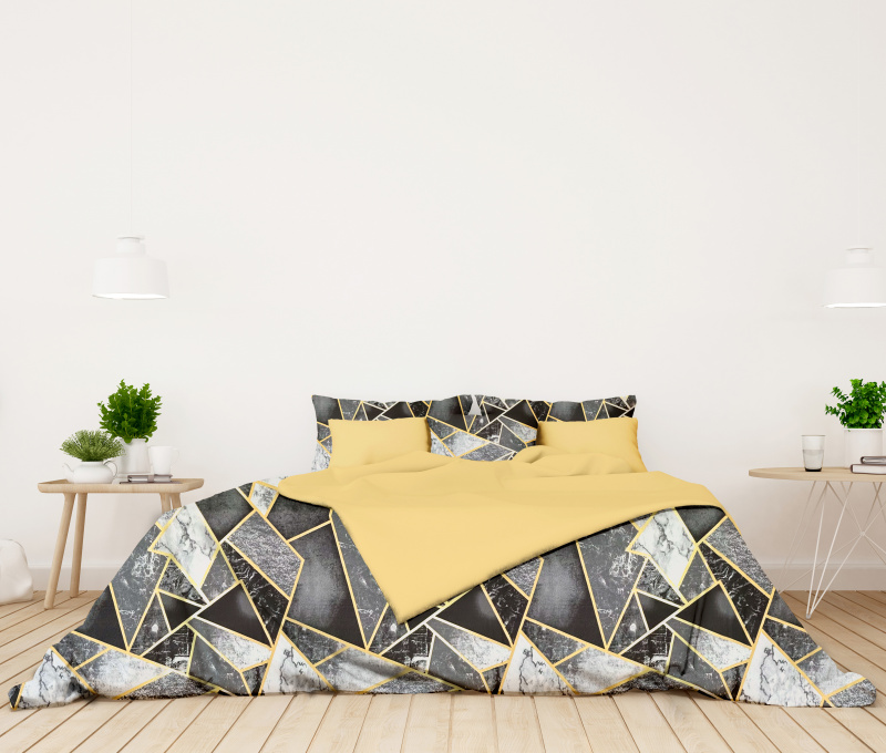 Ervi bavlněné povlečení oboustranné - Mramorový vzor /hořčice