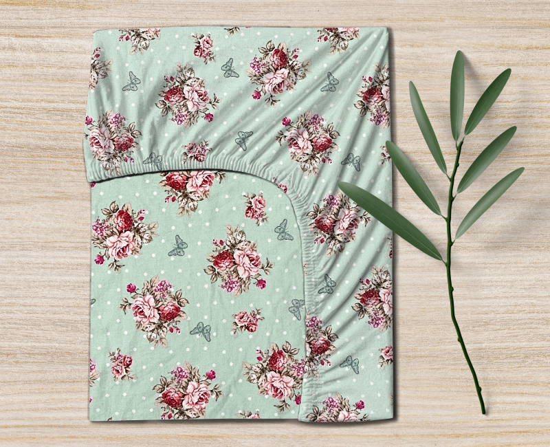 Ervi bavlněné napínací prostěradlo - růže a motýli