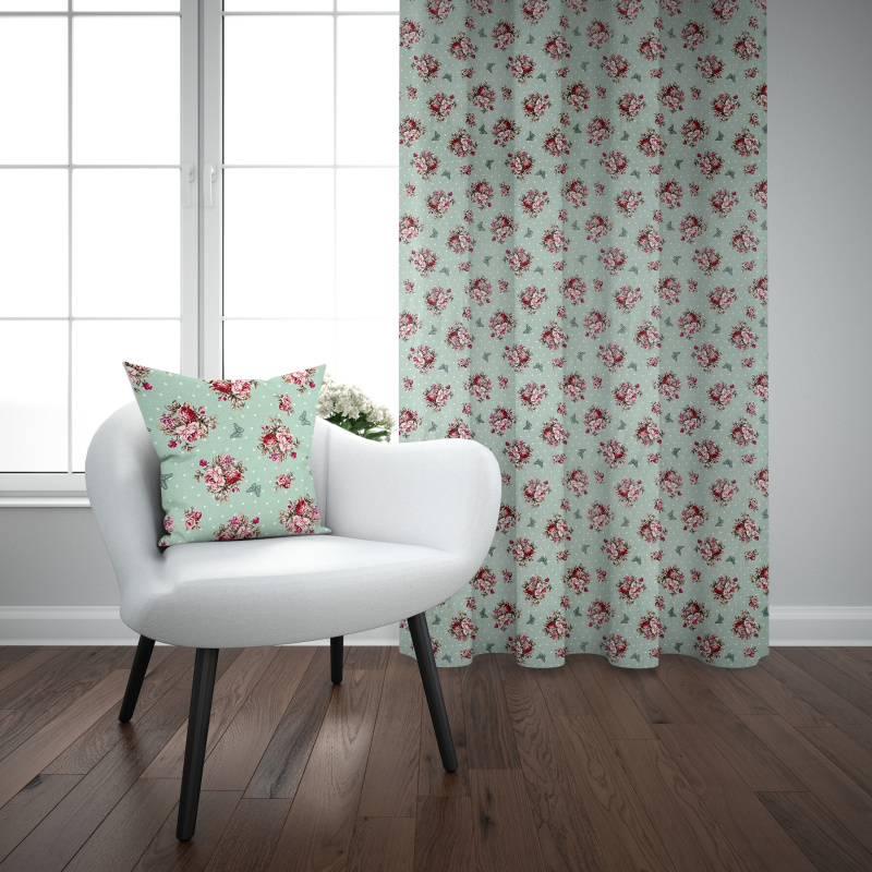 Ervi bavlněný závěs - růže a motýli