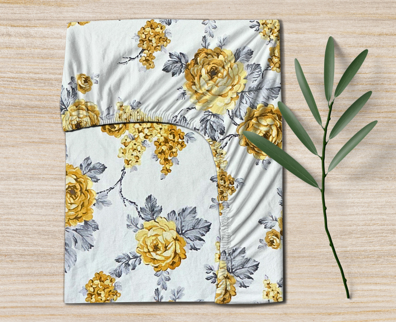 Ervi bavlněné napínací prostěradlo - žluté květy na bílém