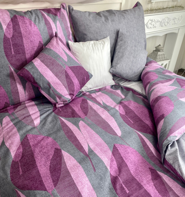 Ervi bavlněné povlečení oboustranné - listy/šedé