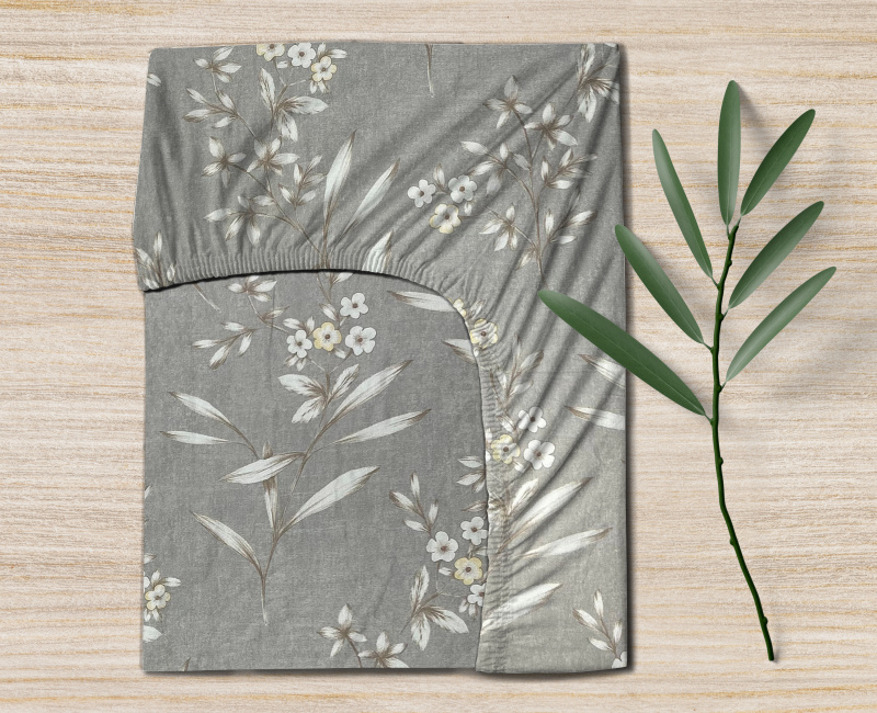 Ervi bavlněné napínací prostěradlo - květinky na šedém-2