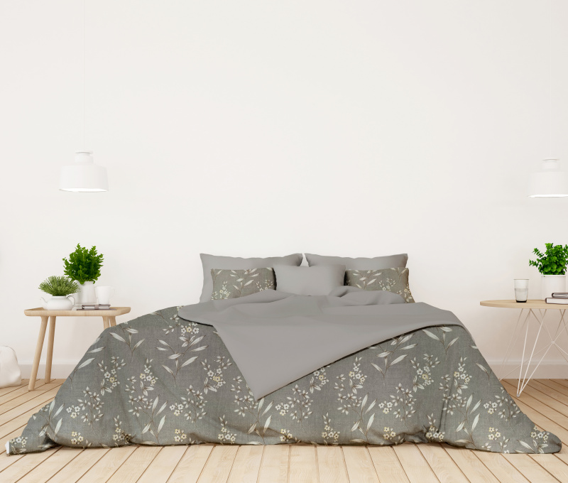 Ervi bavlněné povlečení oboustranné -  květinky na šedém/šedé