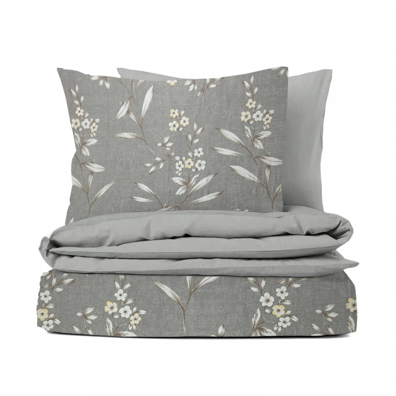 Ervi bavlněné povlečení oboustranné -  květinky na šedém/šedé