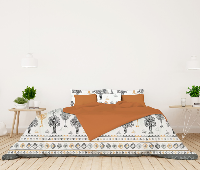 Ervi bavlněné povlečení oboustranné - stromy na bílém/oranžové