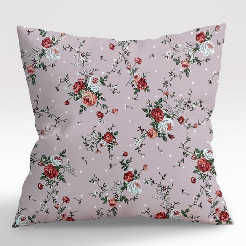 Ervi povlak na polštář bavlněný - růžičky na růžovém-2