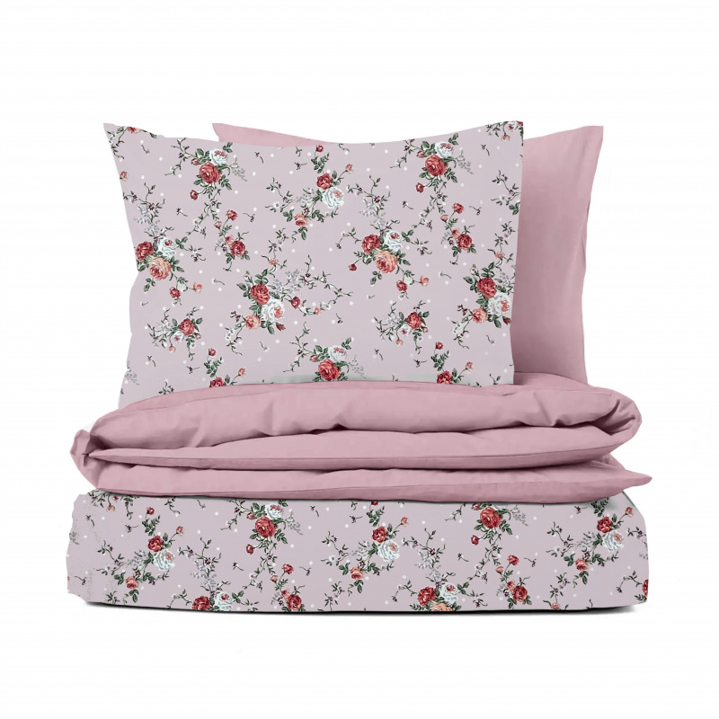 Ervi bavlněné povlečení oboustranné -  růžičky na růžovém/růžové