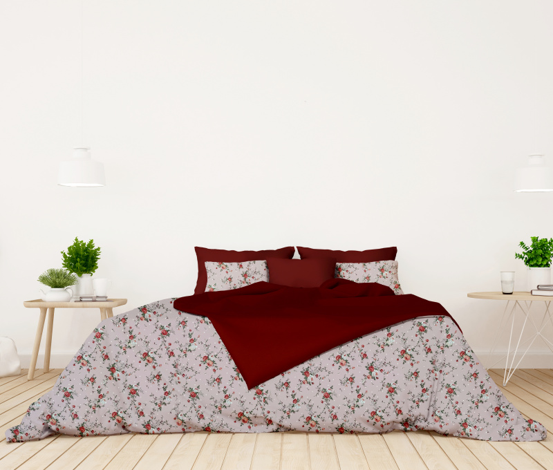 Ervi bavlněné povlečení oboustranné -  růžičky na růžovém/bordo