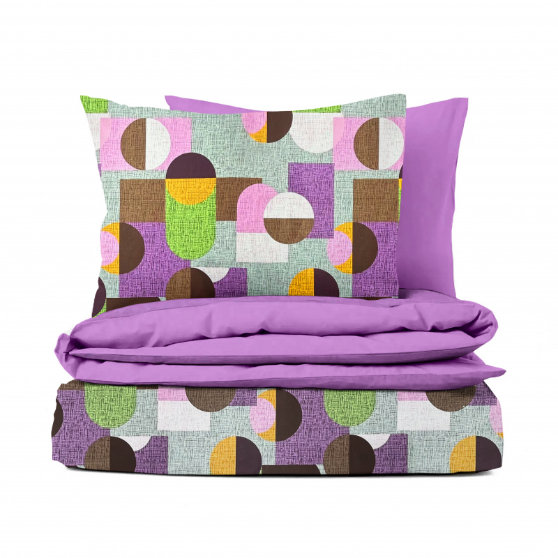 Ervi bavlněné povlečení oboustranné -  Geometrický vzor fialové а zelené/fialové