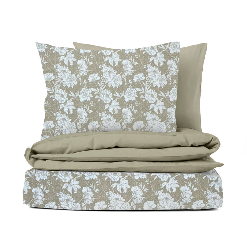 Ervi bavlněné povlečení oboustranné - bílé květy na hnědém/béžové