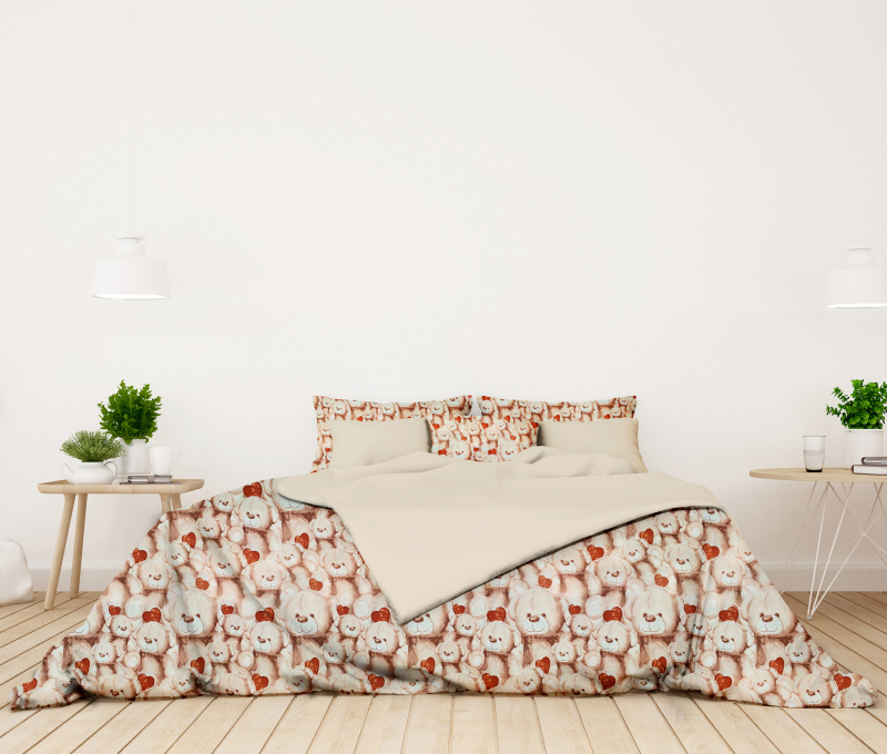 Ervi bavlněné povlečení oboustranné - Medvídek Teddy/bežové