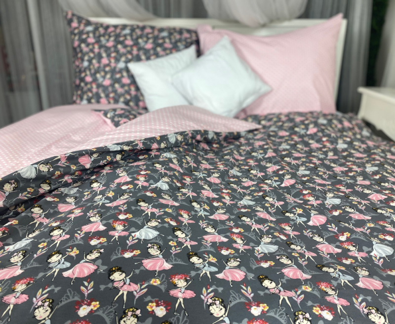 Ervi Bavlněná látka/plátno š.240cm - baleríny na šedém č.25794-1, metráž