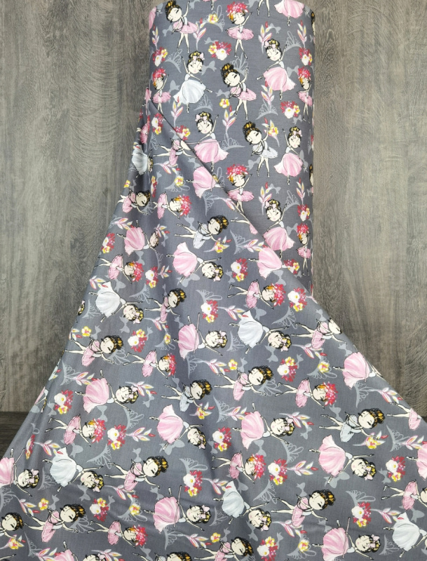 Ervi Bavlněná látka/plátno š.240cm - baleríny na šedém č.25794-1, metráž