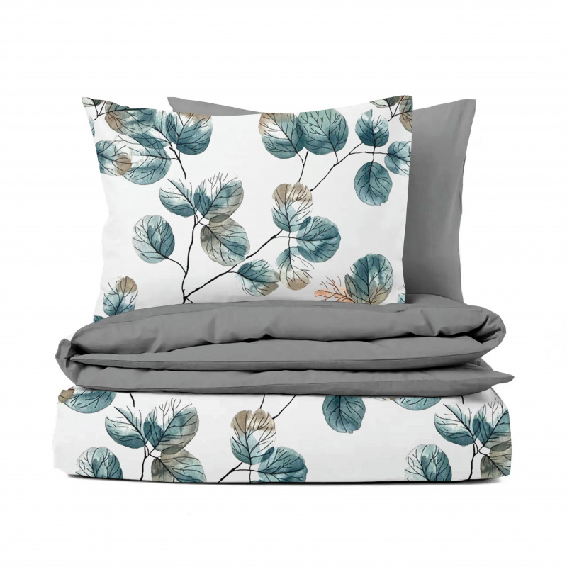 Ervi bavlněné povlečení oboustranné - akvarelové zelené listy/šedé