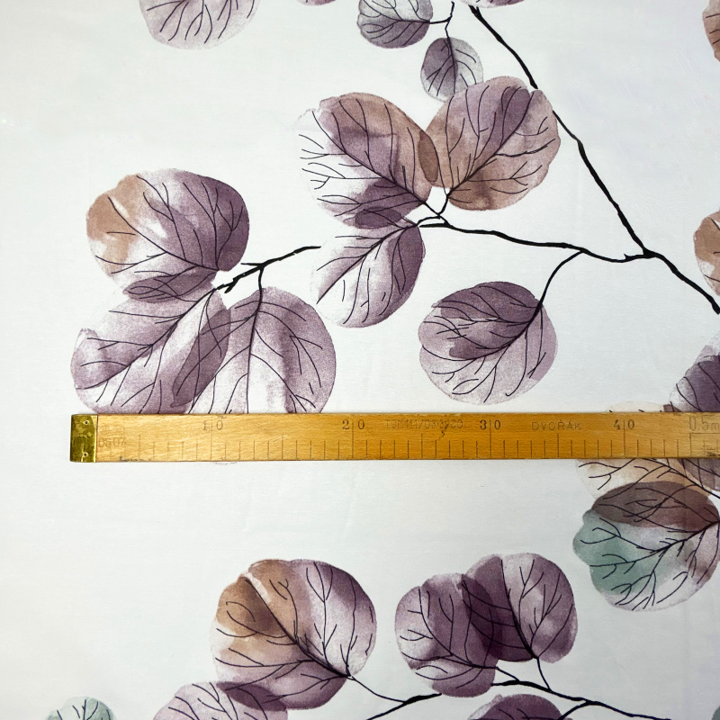 Ervi bavlna š.240 cm -  akvarelové listy na bílém - 8862, metráž