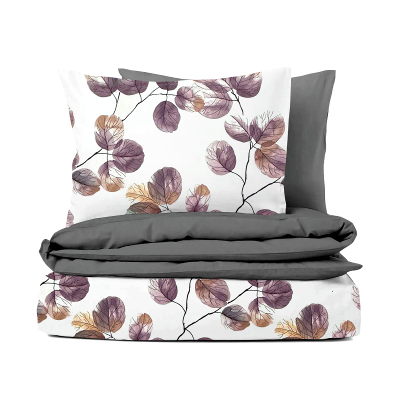 Ervi bavlněné povlečení oboustranné - akvarelové listy na bílém/šedé