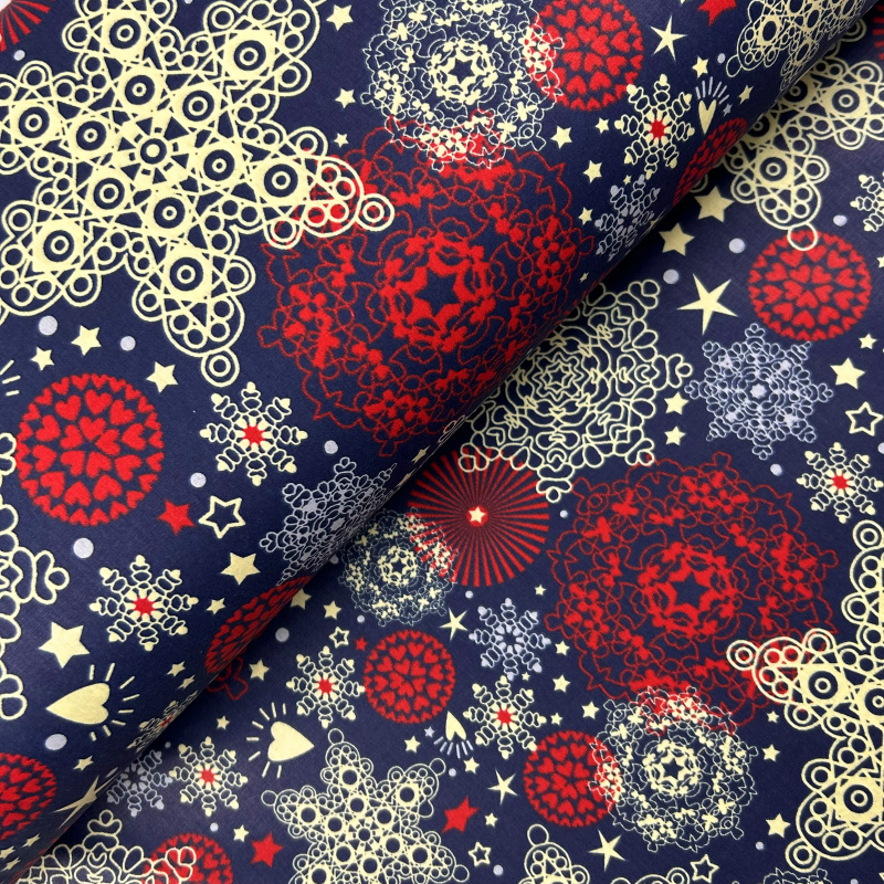 Ervi bavlna  š.240cm - sněhové vločky na modré - 4081-1, metráž