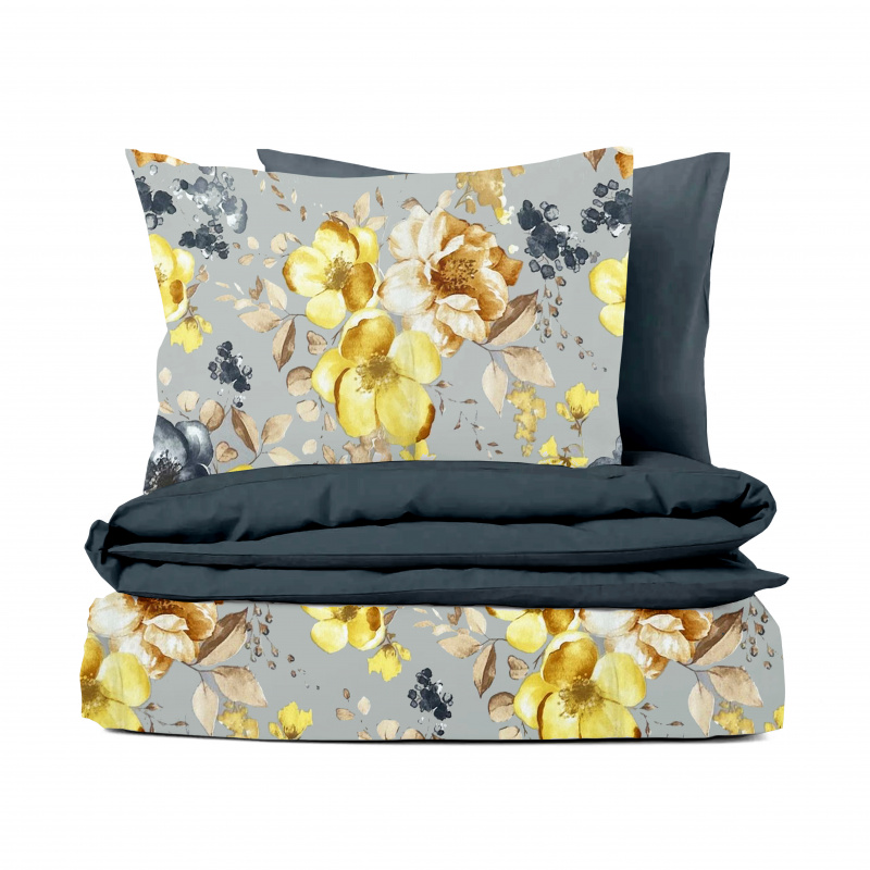 Ervi bavlněné povlečení oboustranné - žluté květy na šedém/šedé