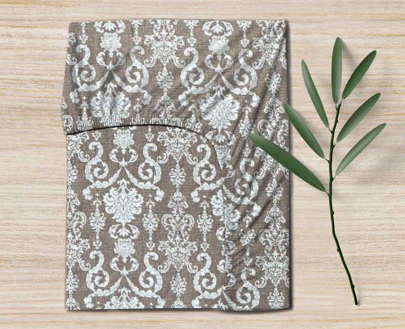 Ervi bavlněné napínací prostěradlo - Vintage motiv na béžovém