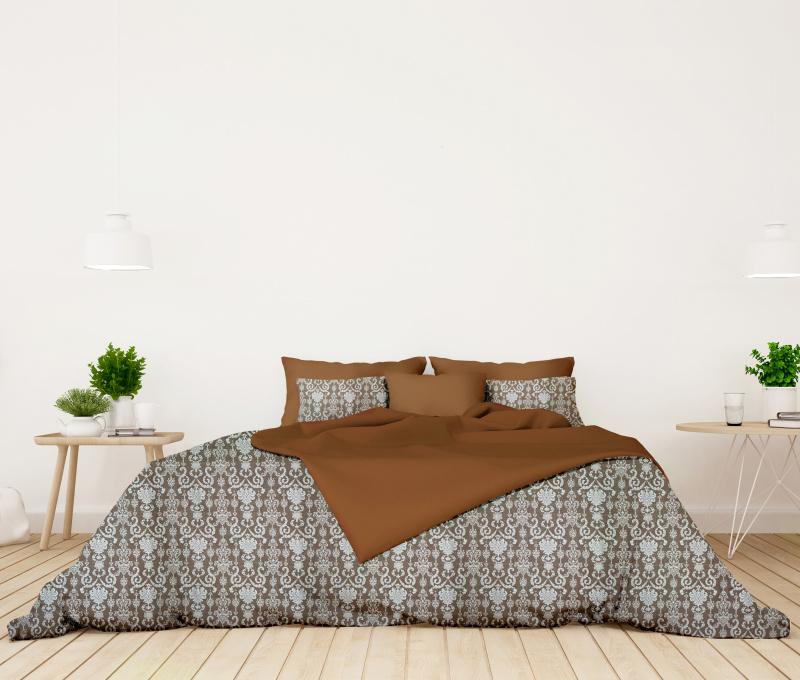 Ervi bavlněné povlečení oboustranné - Vintage motiv na béžovém/hnědé