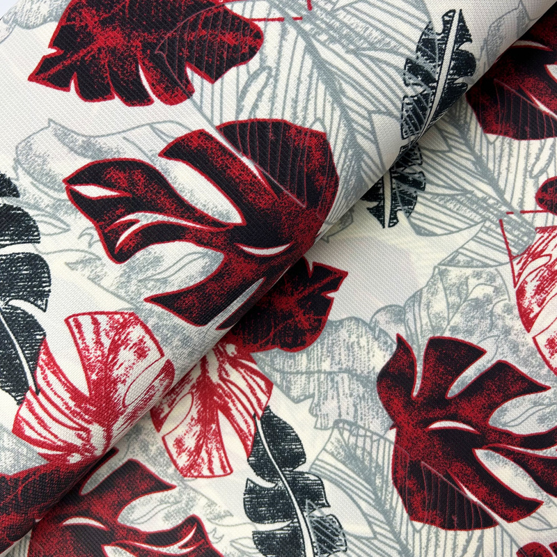 Dekorační látka Monstera bordo - šířka 145 cm, metráž