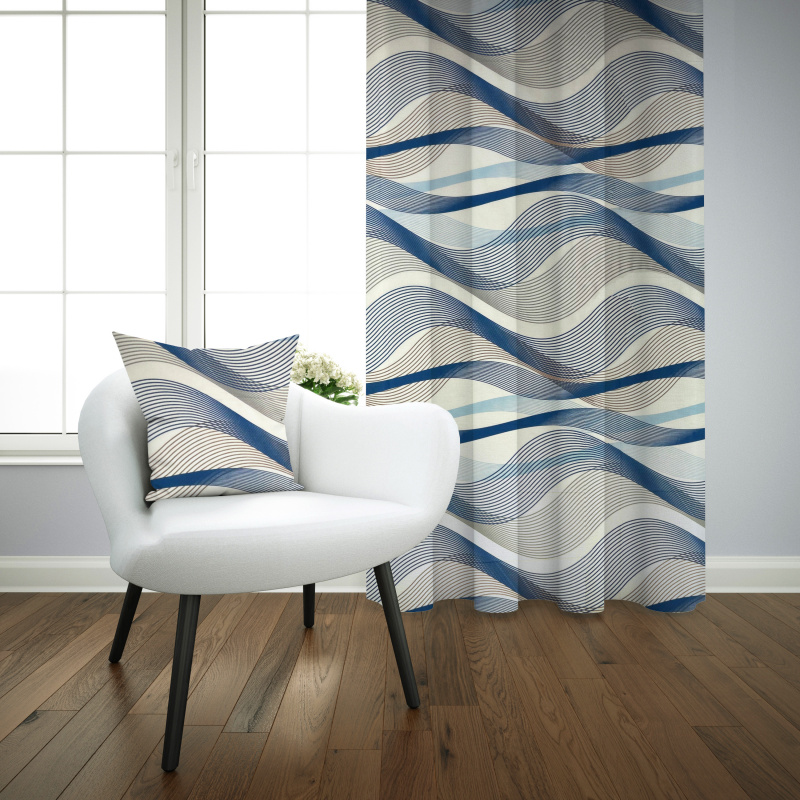 Ervi bavlněný závěs - pruhované vlny modré