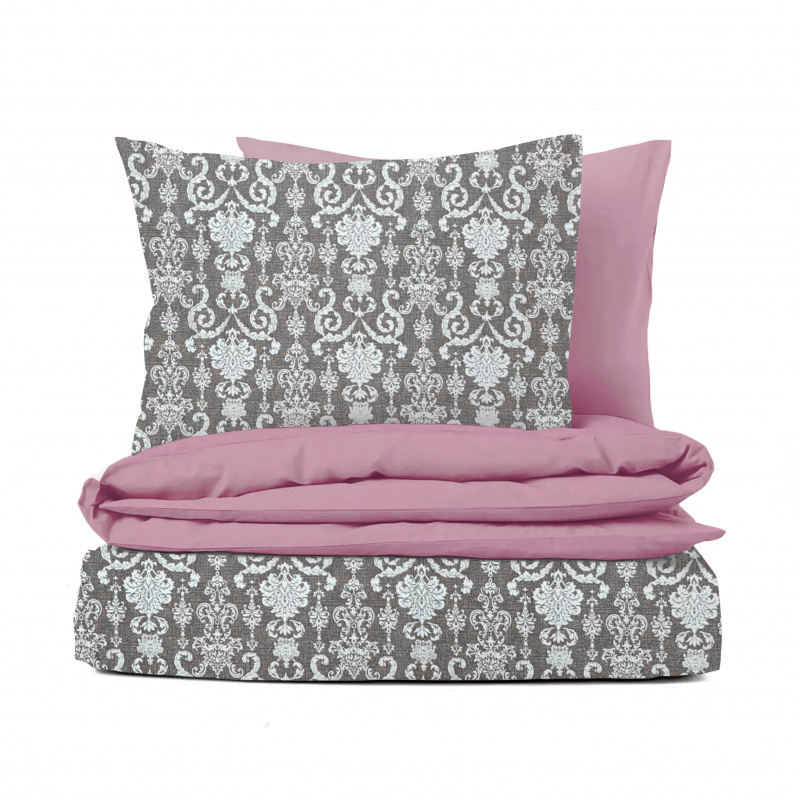 Ervi bavlněné povlečení oboustranné - Vintage motiv na šedém/růžové