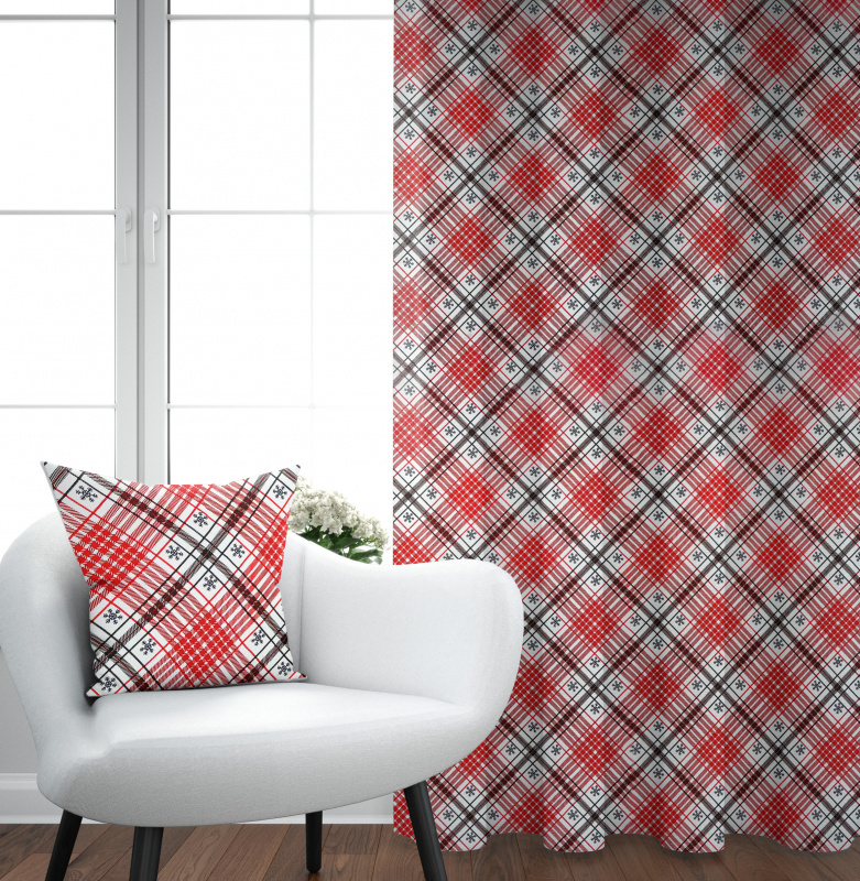 Ervi bavlněný závěs - Sněhové vločky káro 2