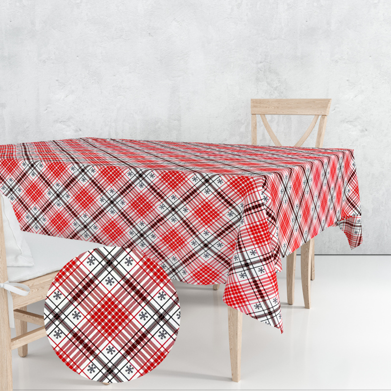 Ervi bavlněný ubrus na stůl čtvercový - Sněhové vločky káro 2