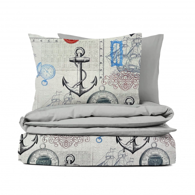 Ervi bavlněné povlečení oboustranné - mořský vzor/světle šedé