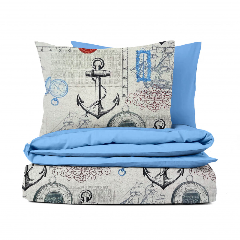Ervi bavlněné povlečení oboustranné - mořský vzor/světle modré