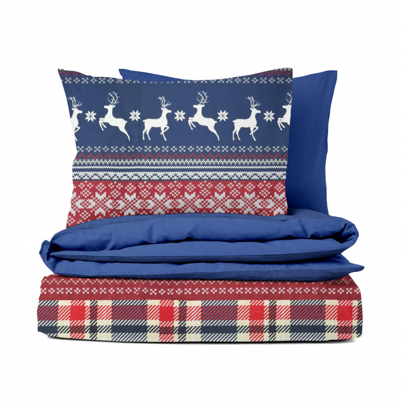 Ervi bavlněné povlečení oboustranné -  výšivka a jeleny/modré