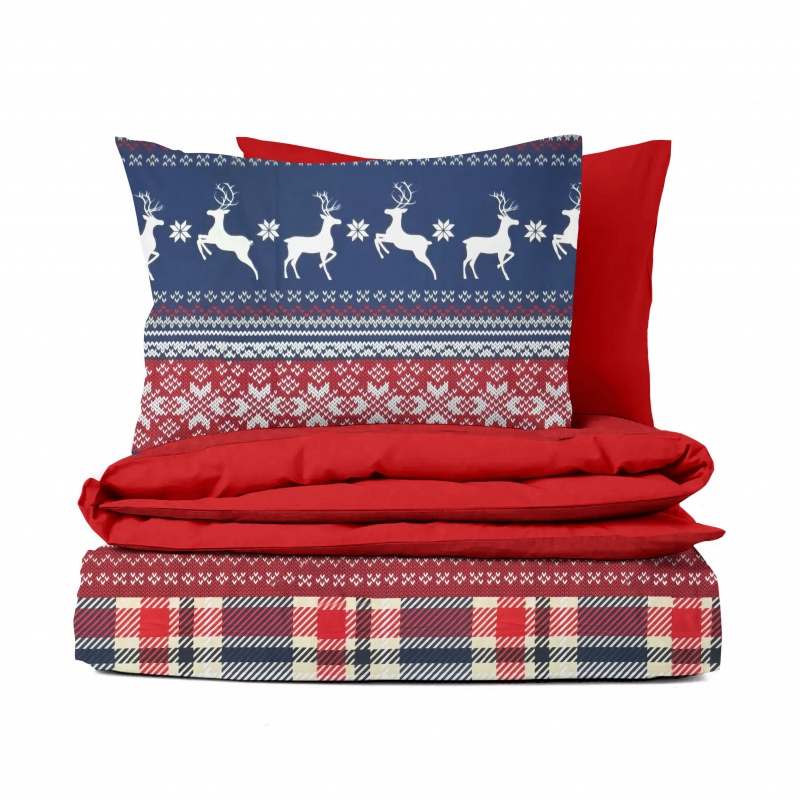Ervi bavlněné povlečení oboustranné -  výšivka a jeleny/červené