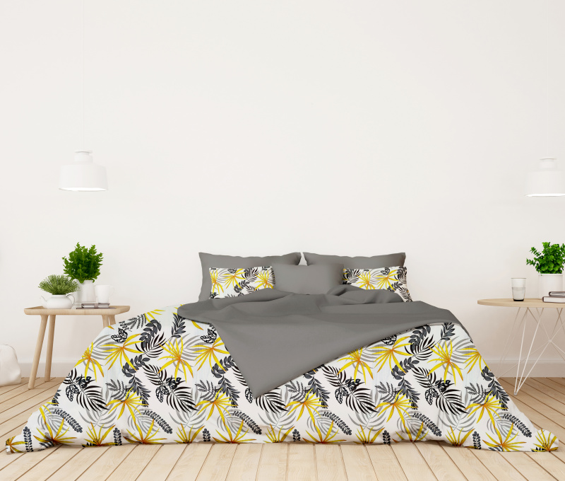 Ervi bavlněné povlečení oboustranné - tropická flora/šedé