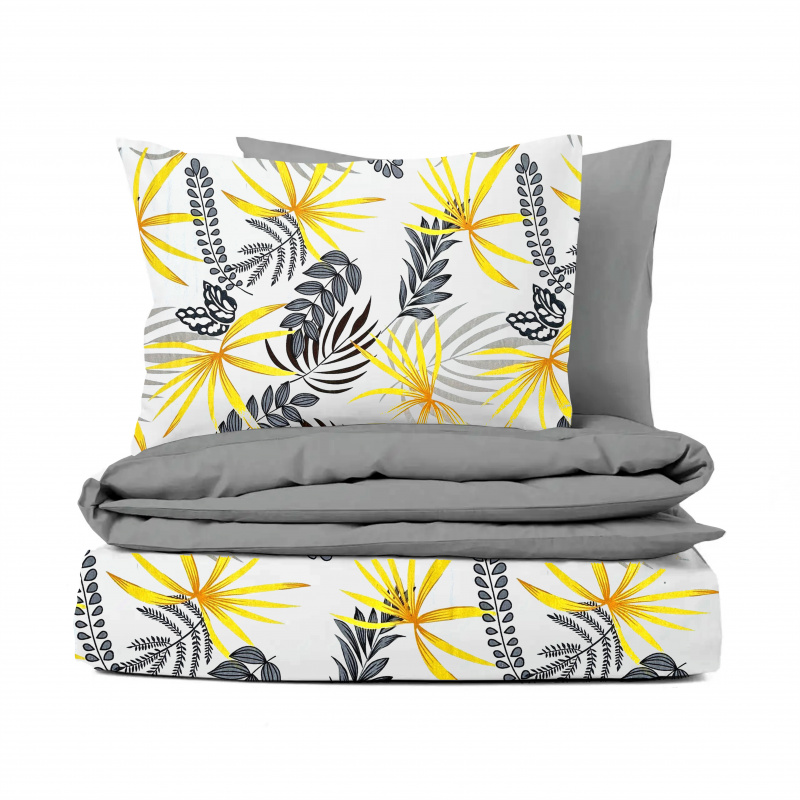 Ervi bavlněné povlečení oboustranné - tropická flora/šedé