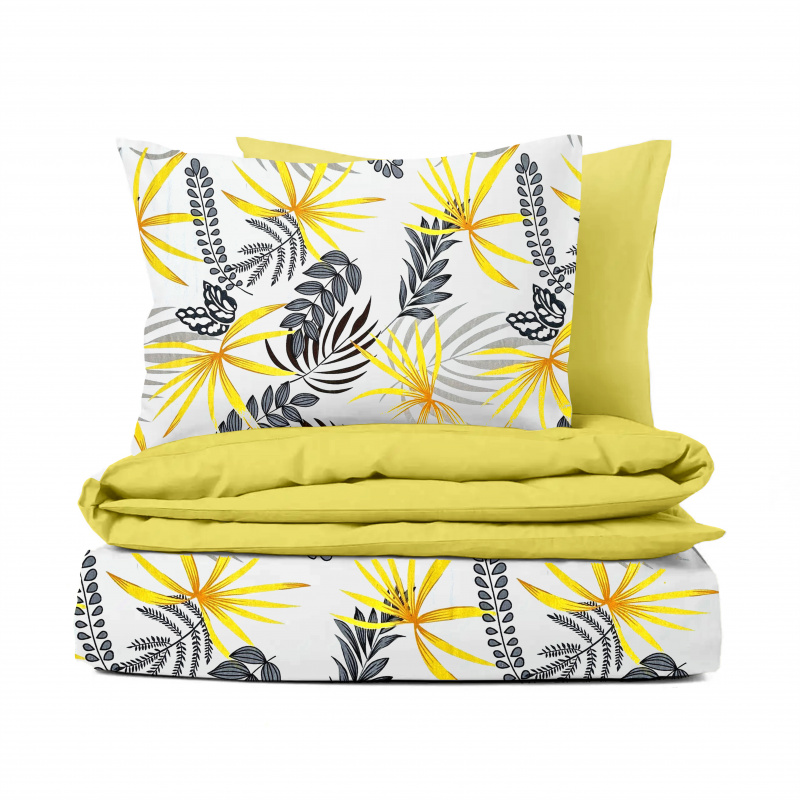 Ervi bavlněné povlečení oboustranné - tropická flora/žluté