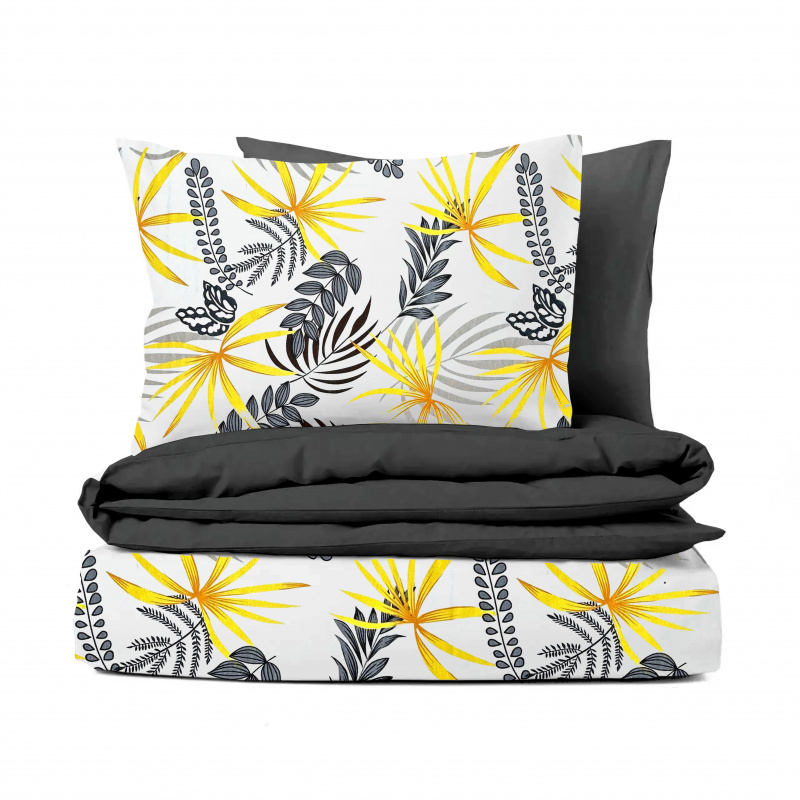 Ervi bavlněné povlečení oboustranné - tropická flora/tmavě šedé