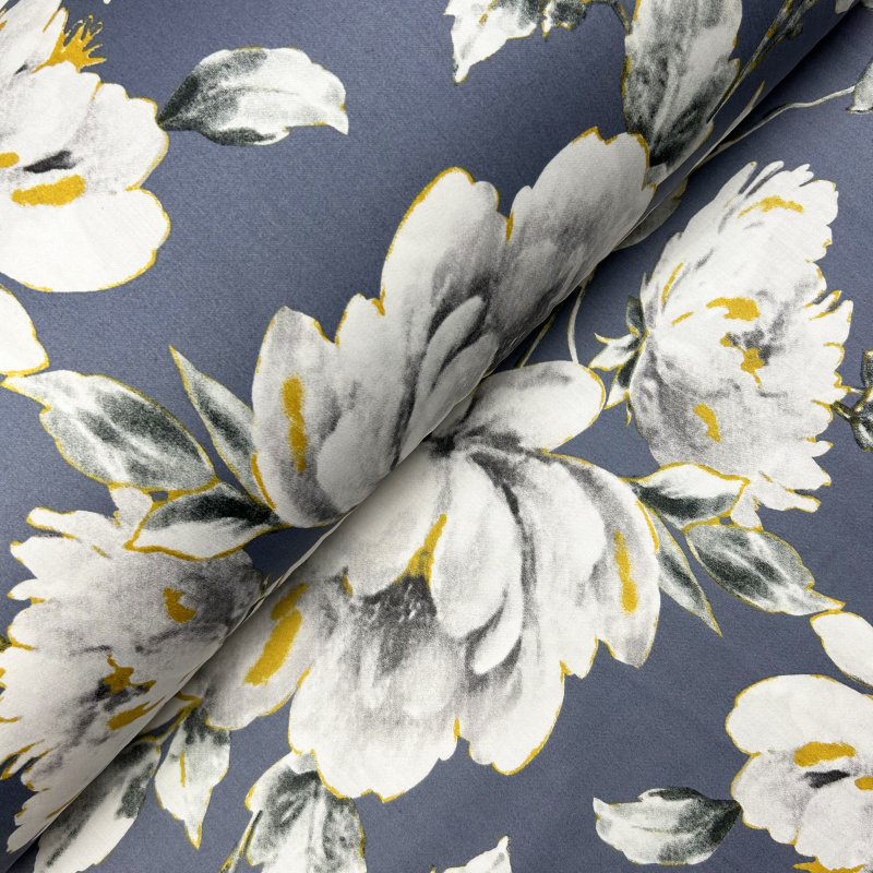 Ervi Bavlna Satén Delux š.240 cm - pivoňky na modrém - 26566-101, metráž