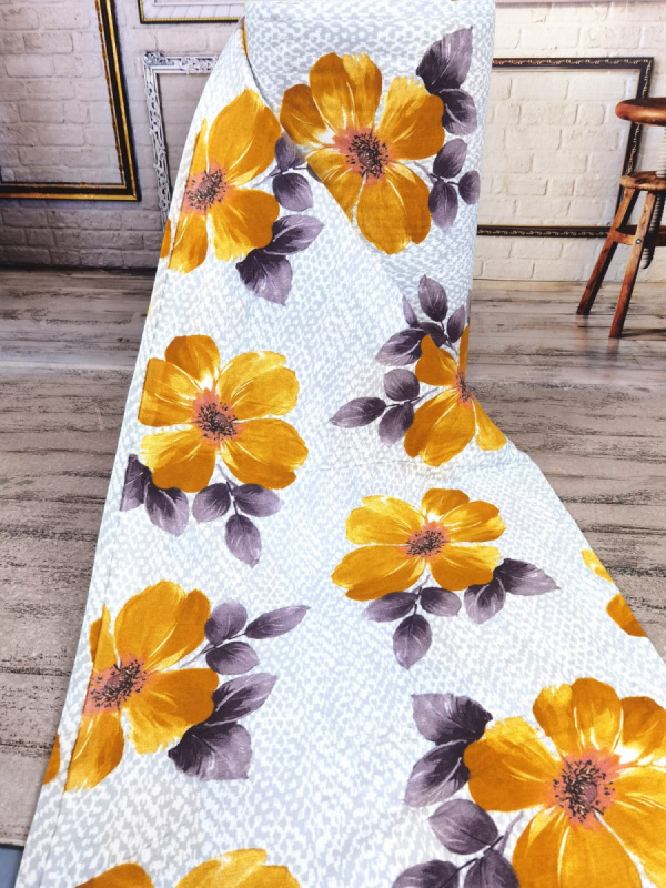 Ervi bavlna flanel š.240cm - oranžové květy na šedém -23568-6, metráž