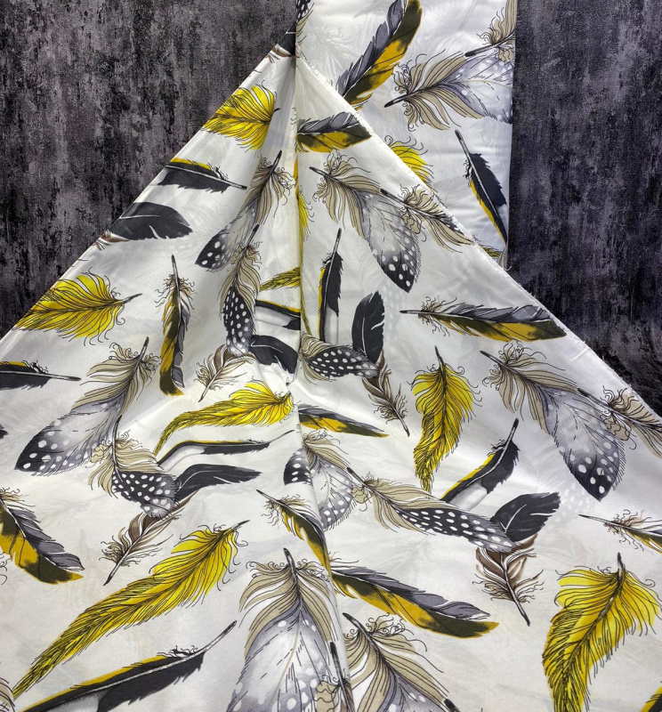 Ervi Bavlněná látka/plátno š.240cm - žluté a šedé peří 96907-6, metráž