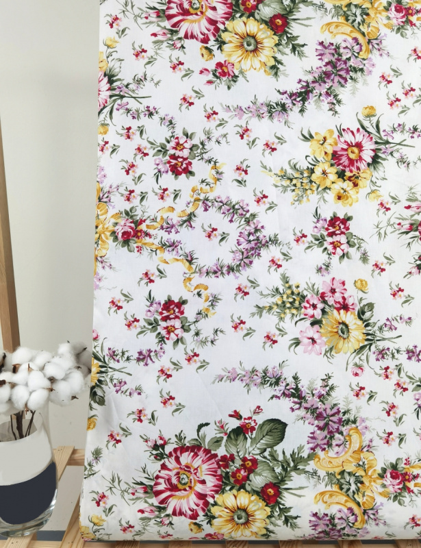 Ervi bavlna  š.240cm - Kytice na bílém - 26040-3, metráž