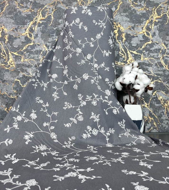 Ervi bavlna  š.240cm - Popínavé květiny na šedém - 29028-2, metráž