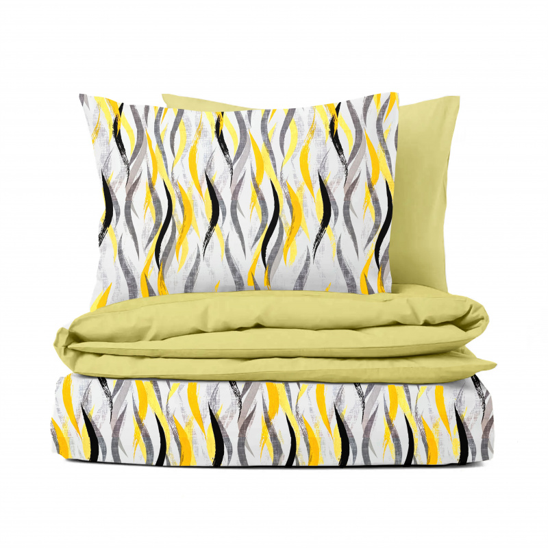 Ervi bavlněné povlečení oboustranné - žluto-šedé vlny/světlé žluté
