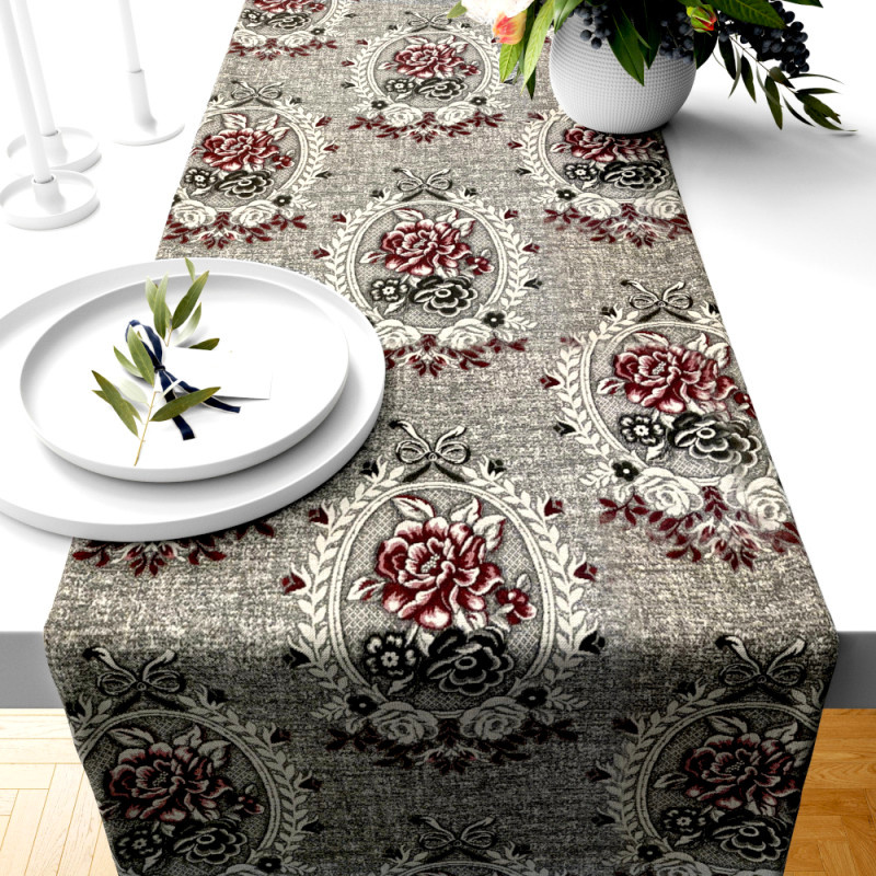 Ervi Gobelinový běhoun na stůl Main flower šedobéžový