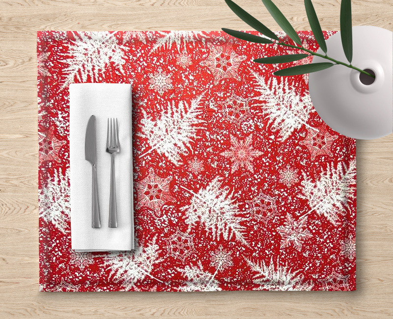 Ervi bavlněné prostírání na stůl - námraza na listech na červeném