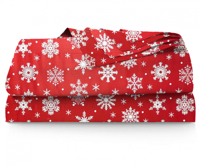 Ervi bavlněné prostěradlo - sněhové vločky na červeném