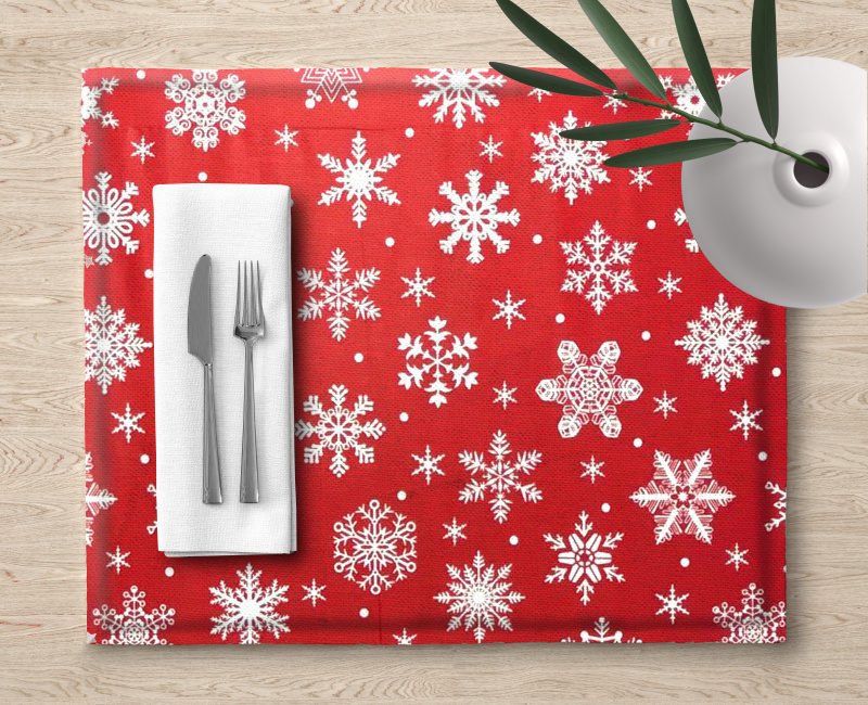 Ervi bavlněné prostírání na stůl - sněhové vločky na červeném