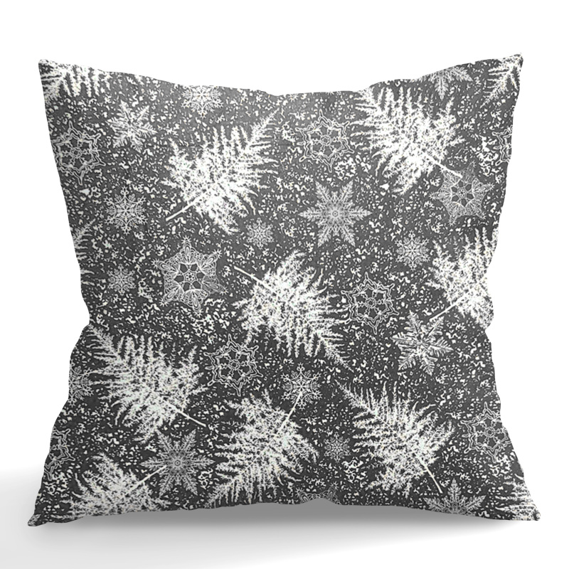 Ervi povlak na polštář dekorační - námraza na listech na šedém