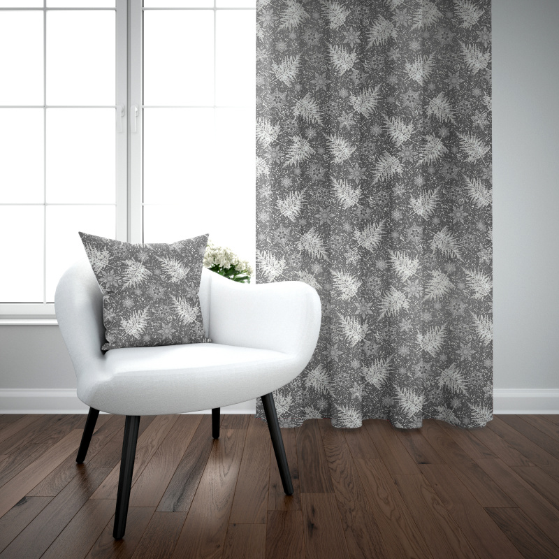 Ervi bavlněný závěs - námraza na listech na šedém